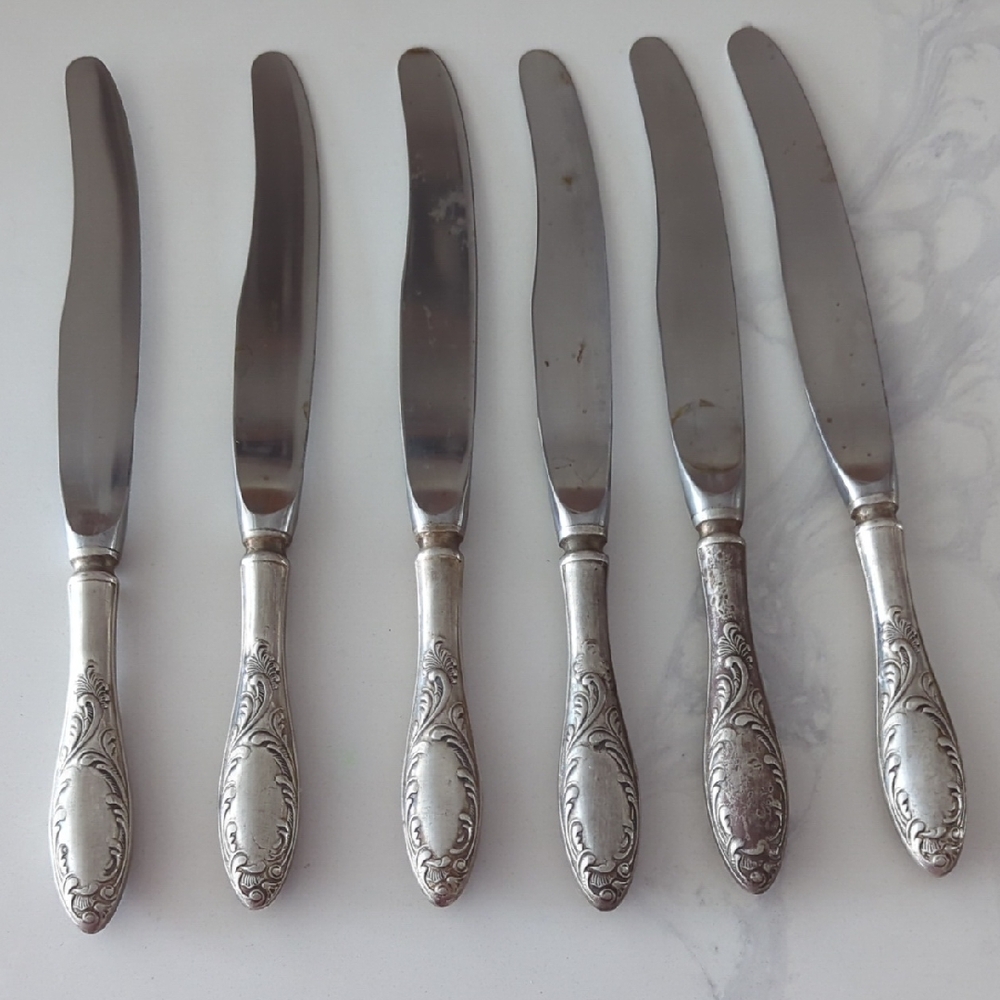 ​Vintage Soviet Union USSR Ornate Scroll Handle Knives - Set of 6